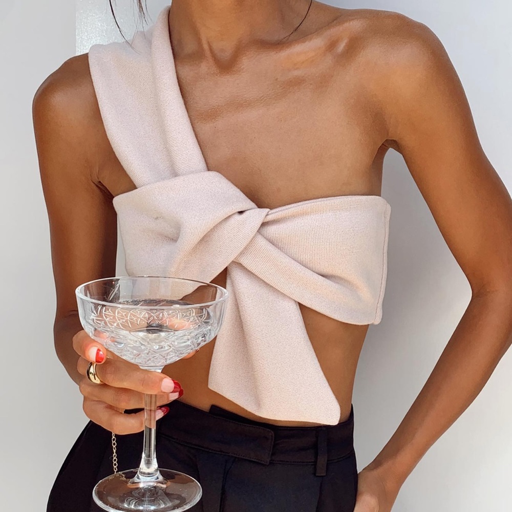 Princess Polly Blush One-Shoulder Knot Crop Top
